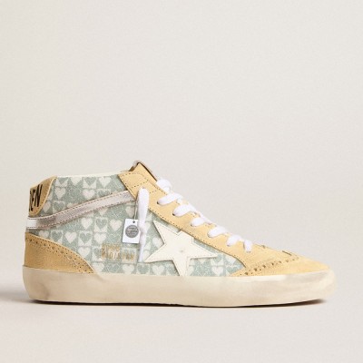 Golden Goose Mid Star Sneakers With Heart Print In Swarovski Crystals And Silver Flash GWF00122.F005285.82565