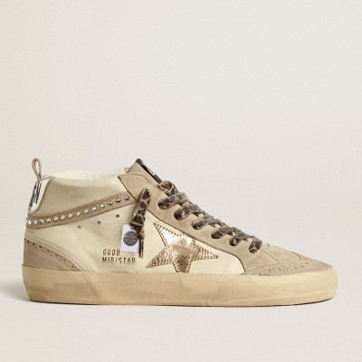 Golden Goose Mid Star Sneakers With Metallic Leather Star And Swarovski Crystal Flash GWF00122.F004542.11497