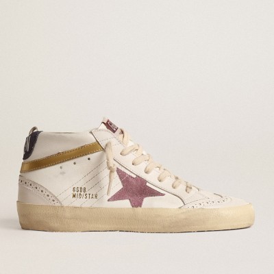 Golden Goose Mid Star Sneakers With Pink Suede Star And Gold Metallic Leather Flash GWF00122.F004544.11499