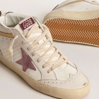 Golden Goose Mid Star Sneakers With Pink Suede Star And Gold Metallic Leather Flash GWF00122.F004544.11499