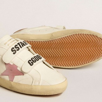 Golden Goose Old School Sneakers In Nappa Leather With Pink Leather Star And Beige Shearling Lining GWF00111.F005123.10842