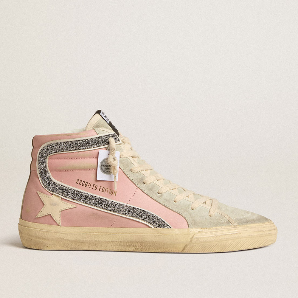 Golden Goose Pink Slide Sneakers LTD With Leather Star And Swarovski Crystal Flash GWF00115.F005246.25644