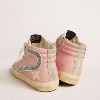 Golden Goose Pink Slide Sneakers LTD With Leather Star And Swarovski Crystal Flash GWF00115.F005246.25644