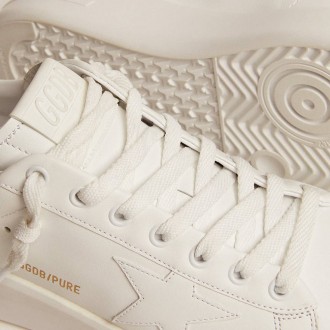 Golden Goose Purestar Sneakers In White Leather With Silver Swarovski Crystal Heel Tab GWF00197.F002027.80185