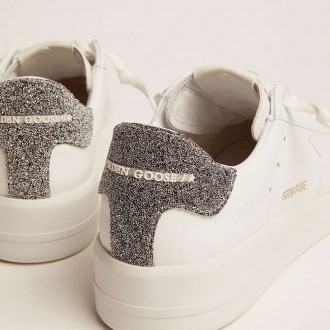 Golden Goose Purestar Sneakers In White Leather With Silver Swarovski Crystal Heel Tab GWF00197.F002027.80185