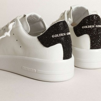 Golden Goose Purestar Sneakers In White Leather With Tone-on-tone Star And Heel Tab In Black Swarovski Crystals GWF00197.F003431.10283