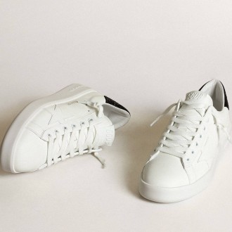 Golden Goose Purestar Sneakers In White Leather With Tone-on-tone Star And Heel Tab In Black Swarovski Crystals GWF00197.F003431.10283