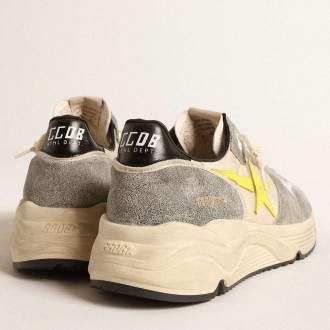 Golden Goose Running Sole Shoes In Beige Nylon And Gray Suede With Yellow Star GMF00215.F004615.11519