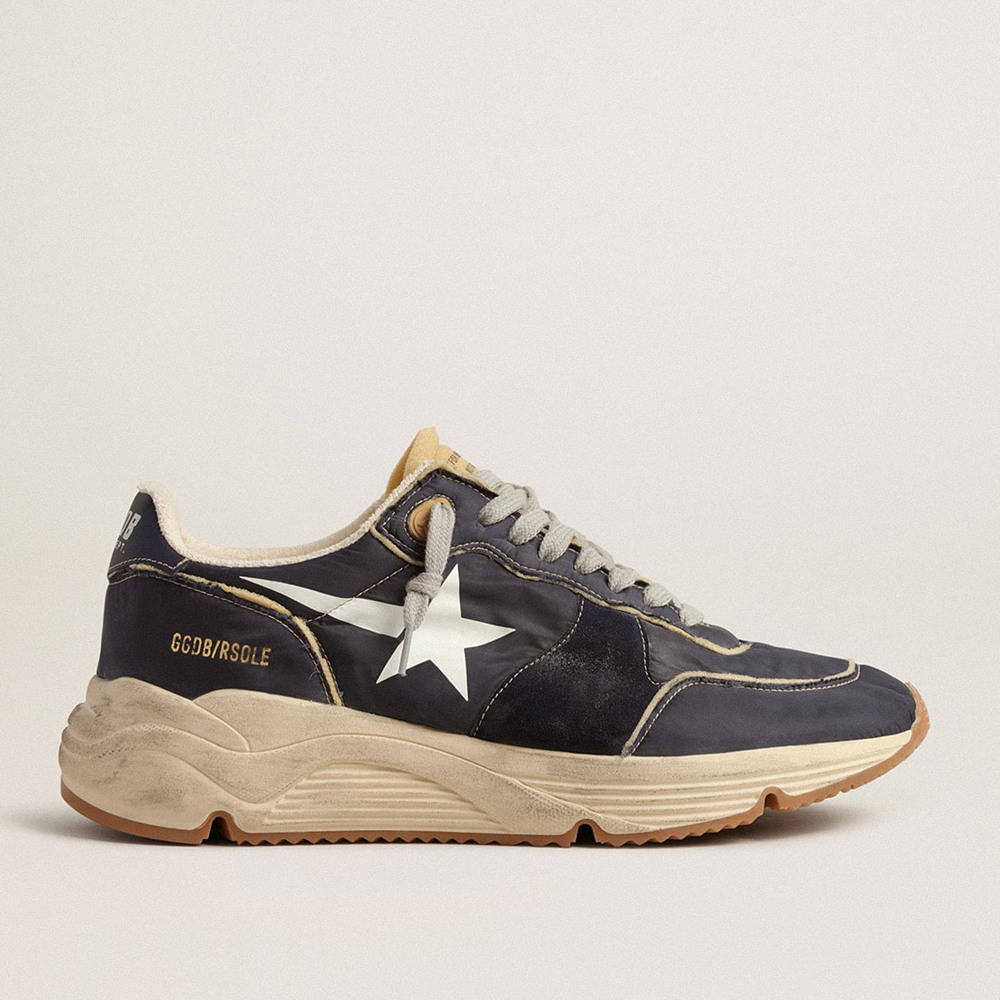 Golden Goose Running Sole Shoes In Blue Nylon With White Printed Star GMF00215.F004035.50749