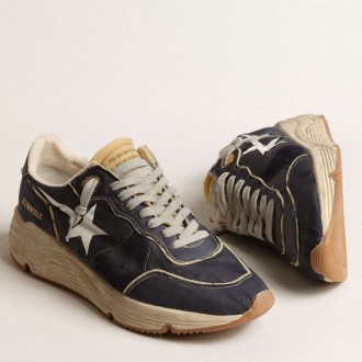 Golden Goose Running Sole Shoes In Blue Nylon With White Printed Star GMF00215.F004035.50749