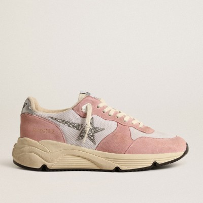 Golden Goose Running Sole Shoes In Gray Mesh And Suede With Silver Glitter Star GWF00215.F004524.25648