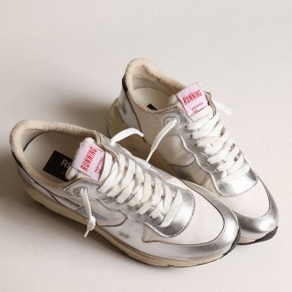 Golden Goose Running Sole Shoes In Nylon And Silver Metallic Leather With Light Blue Star GWF00458.F003982.70255