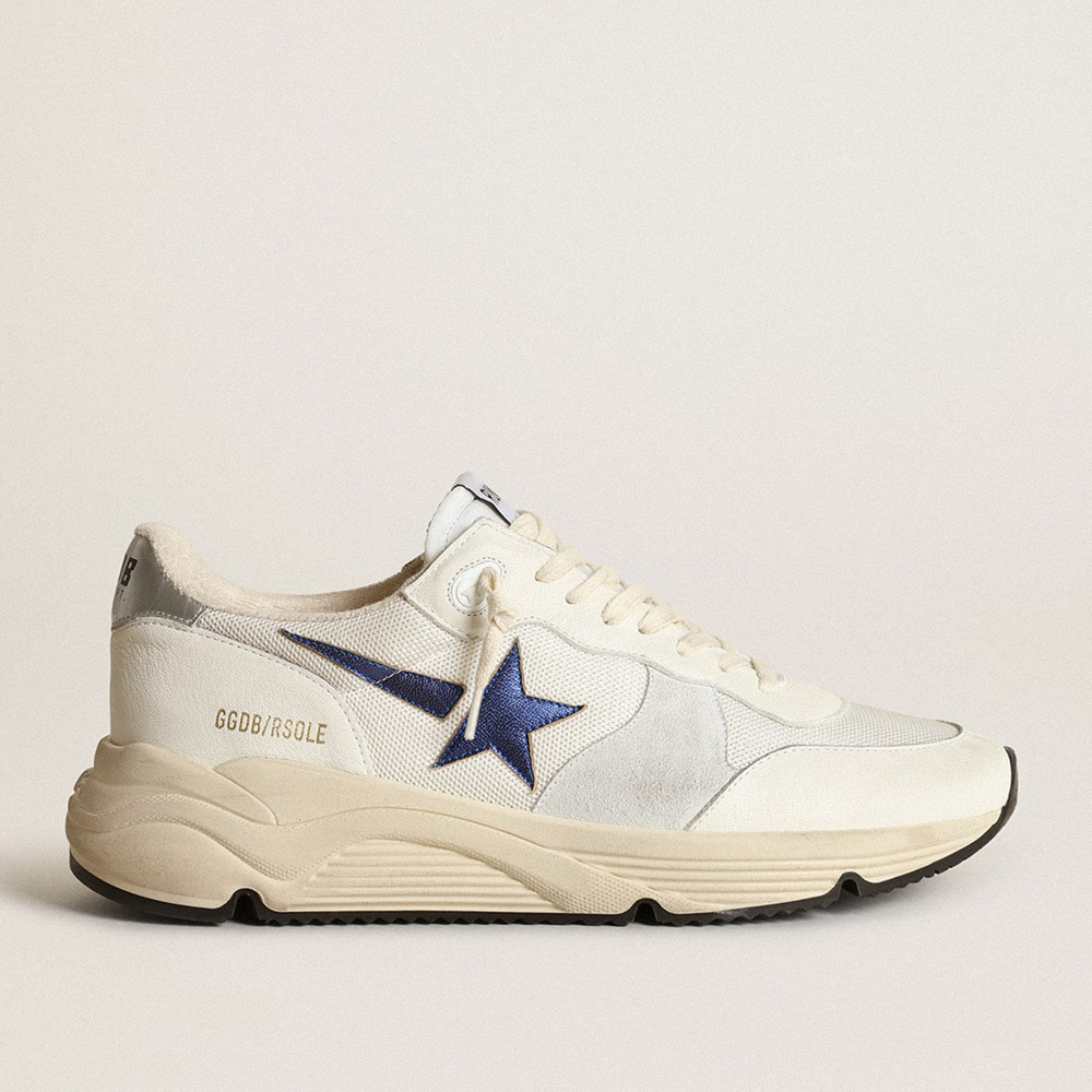 Golden Goose Running Sole Shoes In White Mesh And Nappa Leather With A Blue Star GMF00215.F003443.81225