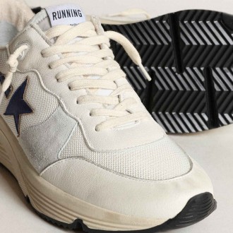 Golden Goose Running Sole Shoes In White Mesh And Nappa Leather With A Blue Star GMF00215.F003443.81225