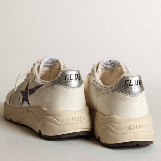 Golden Goose Running Sole Shoes In White Mesh And Nappa Leather With A Blue Star GMF00215.F003443.81225