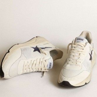 Golden Goose Running Sole Shoes In White Mesh And Nappa Leather With A Blue Star GMF00215.F003443.81225