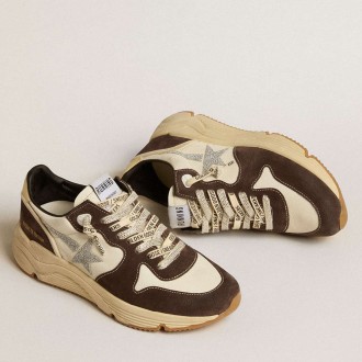 Golden Goose Running Sole Shoes LTD In Nappa And Brown Suede With A Swarovski Crystal Star GWF00126.F005153.82496