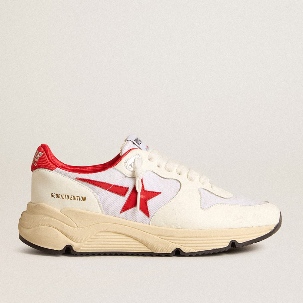 Golden Goose Running Sole Shoes LTD In White Nappa And Nylon With A Red Leather Star GWF00126.F006056.10350