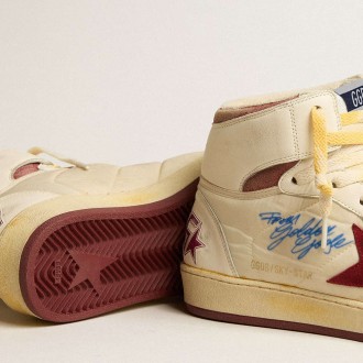 Golden Goose Sky-Star Sneakers In Beige Nylon And Nappa With Pomegranate Suede Star GMF00230.F005249.82514