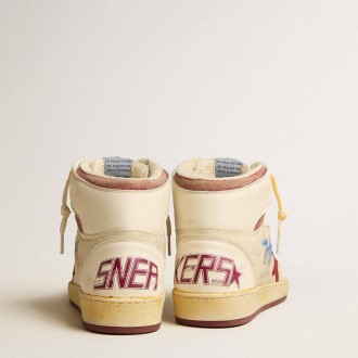 Golden Goose Sky-Star Sneakers In Beige Nylon And Nappa With Pomegranate Suede Star GMF00230.F005249.82514