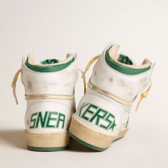 Golden Goose Sky-Star Sneakers In White Leather With Green Leather Star GMF00230.F005843.10502