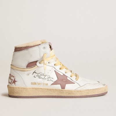 Golden Goose Sky-Star Sneakers In White Leather With Pink Leather Star GWF00230.F005843.11858