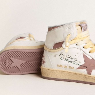 Golden Goose Sky-Star Sneakers In White Leather With Pink Leather Star GWF00230.F005843.11858