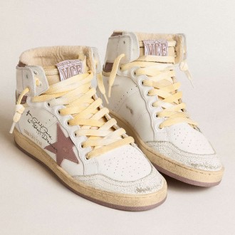 Golden Goose Sky-Star Sneakers In White Leather With Pink Leather Star GWF00230.F005843.11858