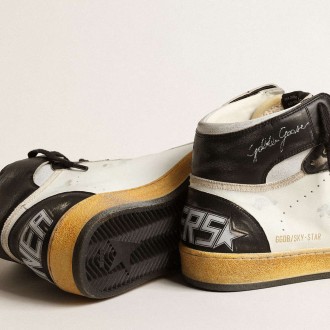 Golden Goose Sky-Star Sneakers In White Nappa Leather With Black Leather Star GMF00230.F004076.10432