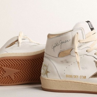 Golden Goose Sky-Star Sneakers In White Nappa Leather With Gold Metallic Leather Star And Heel Tab GWF00230.F004633.11522