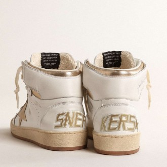 Golden Goose Sky-Star Sneakers In White Nappa Leather With Gold Metallic Leather Star And Heel Tab GWF00230.F004633.11522