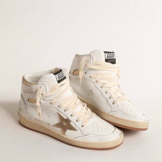 Golden Goose Sky-Star Sneakers In White Nappa Leather With Gold Metallic Leather Star And Heel Tab GWF00230.F004633.11522