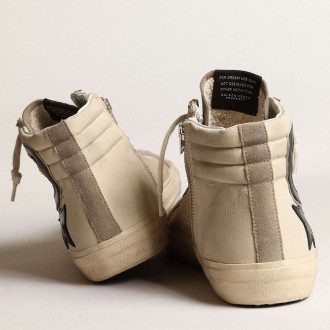 Golden Goose Slide Sneakers In Beige Mesh And Nylon With Blue Leather Star And Flash GMF00116.F003981.81994