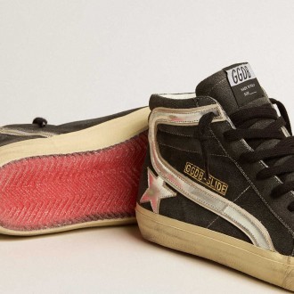 Golden Goose Slide Sneakers In Black Suede With Silver Metallic Leather Star And Flash GMF00115.F005260.90179