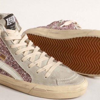 Golden Goose Slide Sneakers In Lilac Glitter With White Leather Star And Flash GWF00115.F004526.82284