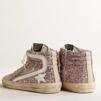 Golden Goose Slide Sneakers In Lilac Glitter With White Leather Star And Flash GWF00115.F004526.82284