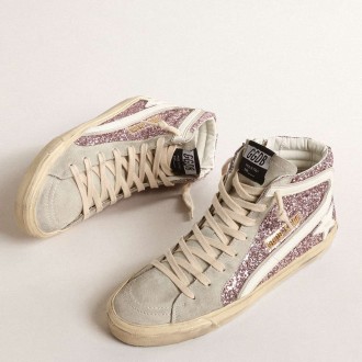 Golden Goose Slide Sneakers In Lilac Glitter With White Leather Star And Flash GWF00115.F004526.82284