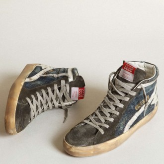 Golden Goose Slide Sneakers In Midnight-blue Denim With White Leather Star GWF00115.F003128.50696