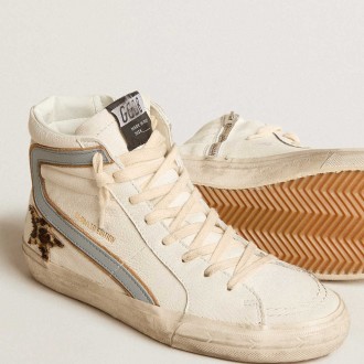 Golden Goose Slide Sneakers In Nappa With Leopard-print Pony Skin Star And Gray Nappa Flash GWF00115.F005925.82668