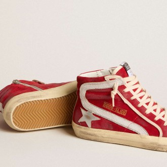 Golden Goose Slide Sneakers In Red Suede With Silver Star And Lizard Print Flash GWF00115.F005930.40399