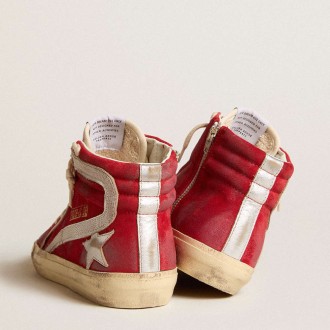 Golden Goose Slide Sneakers In Red Suede With Silver Star And Lizard Print Flash GWF00115.F005930.40399