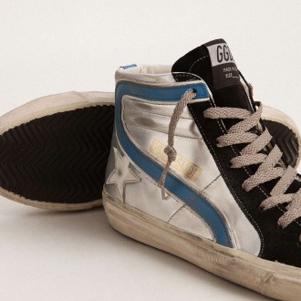 Golden Goose Slide Sneakers In Silver Metallic Leather With White Leather Star GMF00115.F003130.70233