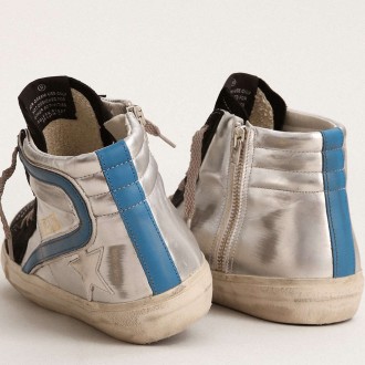 Golden Goose Slide Sneakers In Silver Metallic Leather With White Leather Star GMF00115.F003130.70233