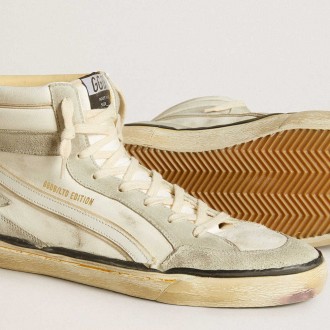 Golden Goose Slide Sneakers LAB In Aged-white Nappa Leather With Gray Suede Star And White Leather Flash GMF00635.F005696.10276