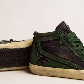 Golden Goose Slide Sneakers LTD In Green Suede And Black Canvas With Suede Star And Flash GMF00116.F005228.35684