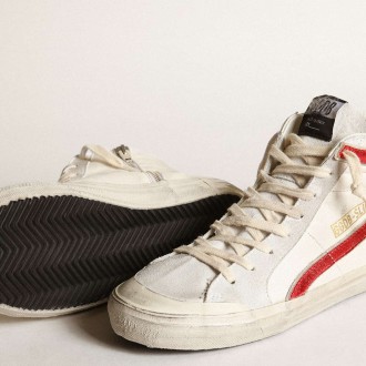 Golden Goose Slide Sneakers With A Red Laminated Leather Star And Flash GWF00211.F003411.10350