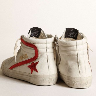 Golden Goose Slide Sneakers With A Red Laminated Leather Star And Flash GWF00211.F003411.10350