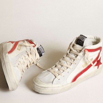 Golden Goose Slide Sneakers With A Red Laminated Leather Star And Flash GWF00211.F003411.10350