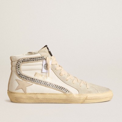 Golden Goose Slide Sneakers With Nude Leather Star And Suede And Swarovski Crystal Flash GWF00115.F005931.11166