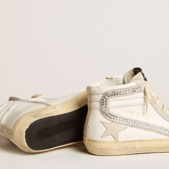 Golden Goose Slide Sneakers With Nude Leather Star And Suede And Swarovski Crystal Flash GWF00115.F005931.11166